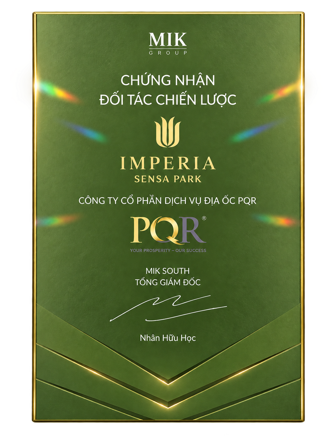Chứng nhận PQR đại lý phân phối Imperia Sensa Park