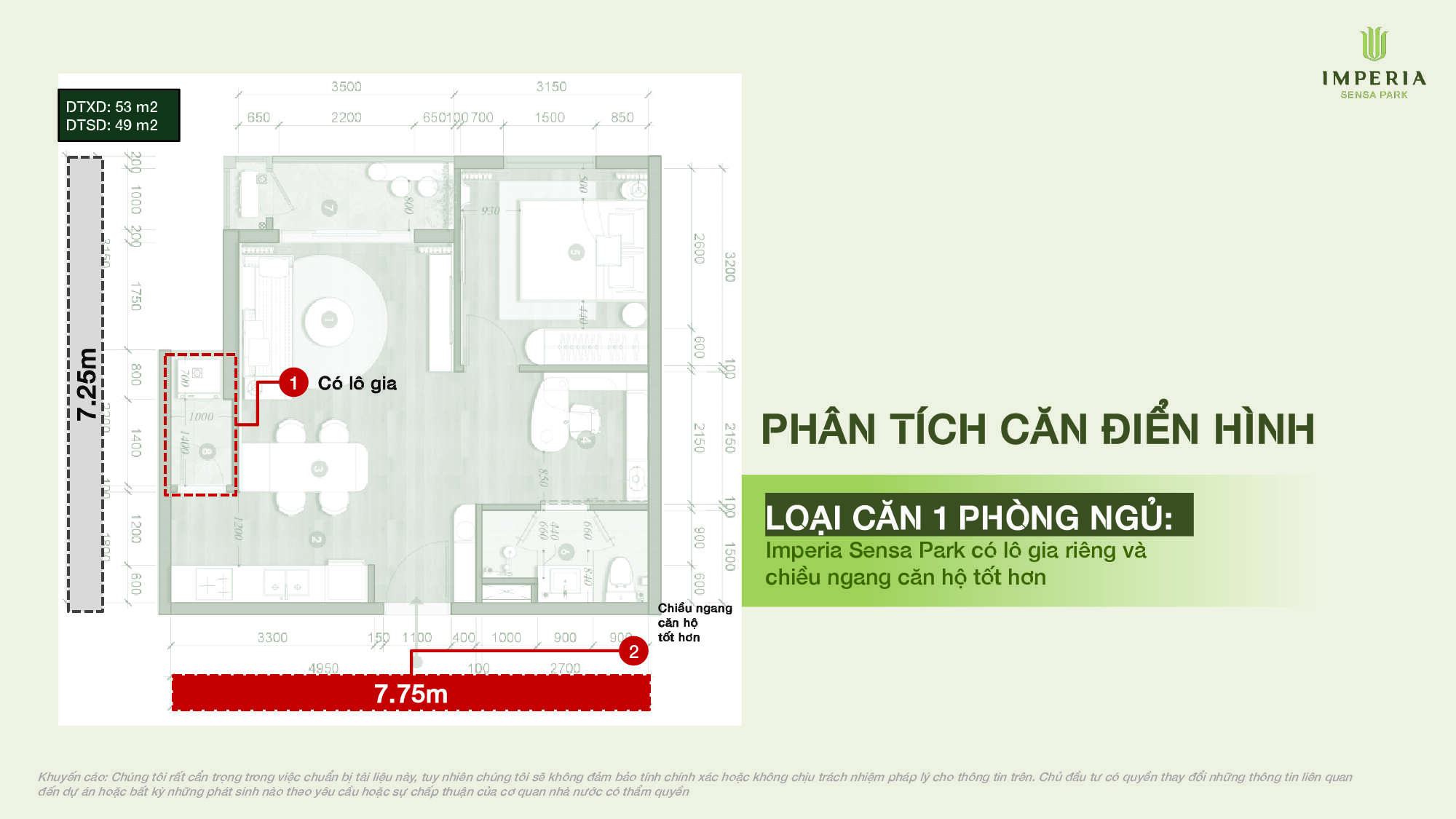 Mặt bằng căn hộ 1 phòng ngủ